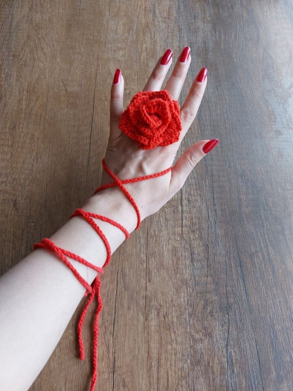 Handmade Red Crochet Rose Wrist Wrap